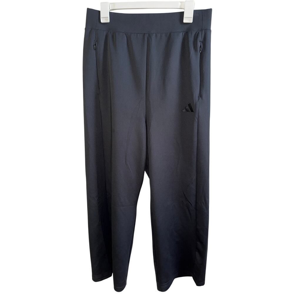 Adidas Black Wide Leg Track Pants Women’s Size Large Zip Pockets Sporty Sleek